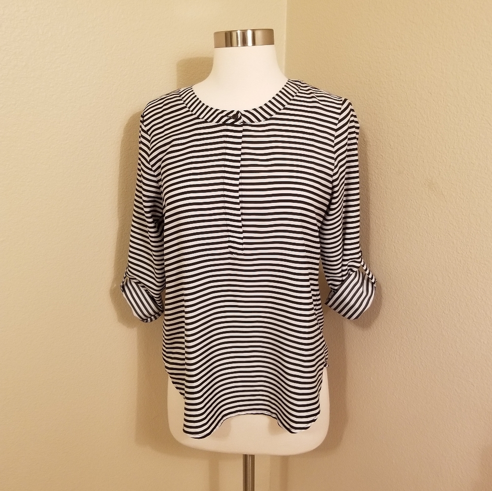 Ann Taylor Half Button Up Striped Blouse
